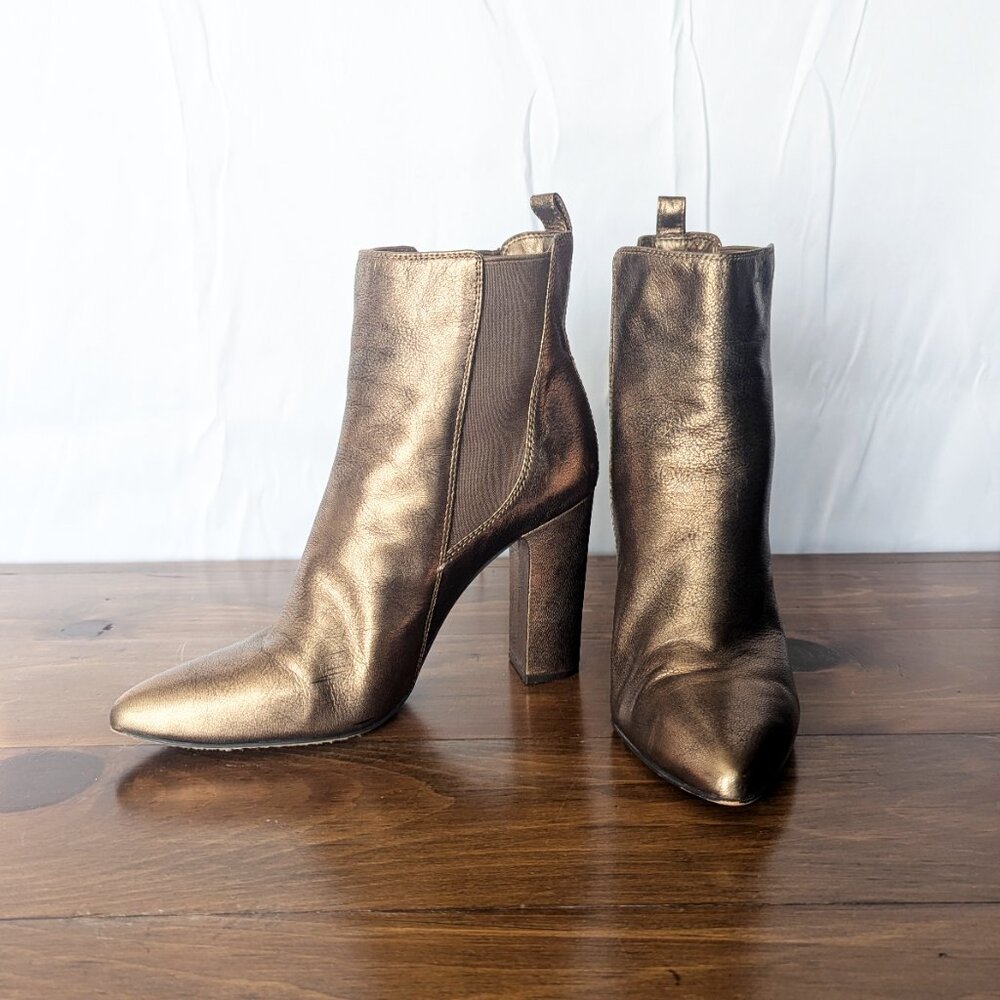 Vince Camuto Bitsy Metallic Bronze Stacked Heel Bootie